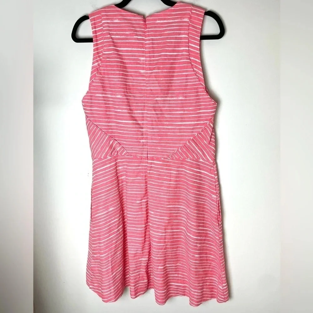 GAP | Pink & White Striped Linen Cotton Blend Pleated Sleeveless Dress Size 14 - Picture 8 of 8